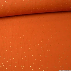 Tissu Double gaze coton Glitter à pois or coloris Rouille - OEKO TEX