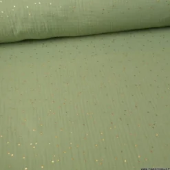Tissu Double gaze coton Glitter à pois or coloris Tilleul - OEKO TEX