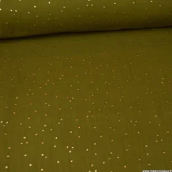 Tissu Double gaze coton Glitter à pois or coloris Bronze - OEKO TEX