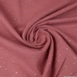 Tissu Double gaze coton Glitter à pois or coloris Framboise - OEKO TEX