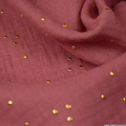 Tissu Double gaze coton Glitter à pois or coloris Framboise - OEKO TEX
