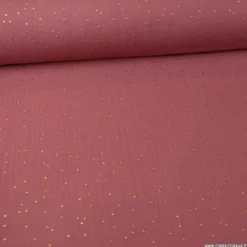 Tissu Double gaze coton Glitter à pois or coloris Framboise - OEKO TEX