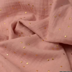 Tissu Double gaze coton Glitter à pois or coloris Rose Thé - OEKO TEX
