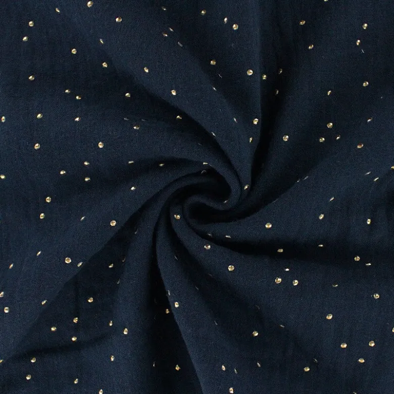 Tissu Double gaze coton Glitter à pois OR coloris Nuit - OEKO TEX