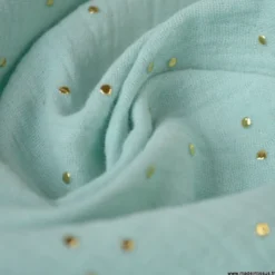 Tissu Double gaze coton Glitter à pois OR coloris menthe clair - OEKO TEX