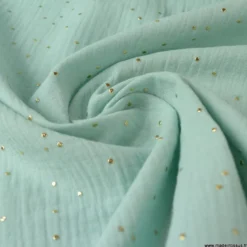 Tissu Double gaze coton Glitter à pois OR coloris menthe clair - OEKO TEX