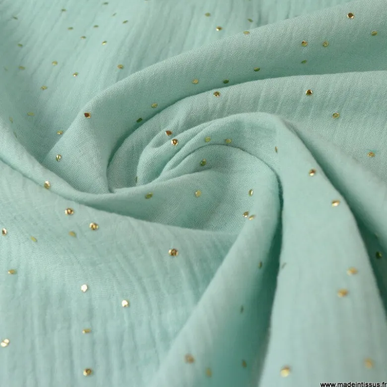 Tissu Double gaze coton Glitter à pois OR coloris menthe clair - OEKO TEX