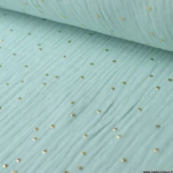 Tissu Double gaze coton Glitter à pois OR coloris menthe clair - OEKO TEX