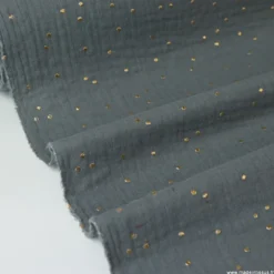 Tissu Double gaze coton Glitter à pois OR coloris GRIS FONCE - OEKO TEX