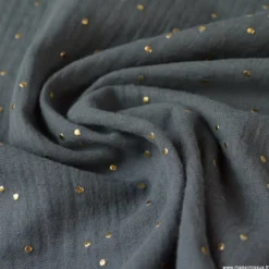 Tissu Double gaze coton Glitter à pois OR coloris GRIS FONCE - OEKO TEX