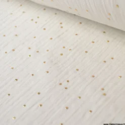 Tissu Double gaze coton Glitter à pois OR coloris ECRU - OEKO TEX