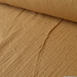 Tissu Double gaze coton Glitter à pois OR coloris CAMEL - OEKO TEX