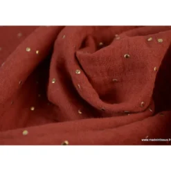 Tissu Double gaze coton Glitter à pois OR coloris Tomette - OEKO TEX