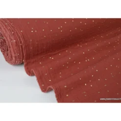 Tissu Double gaze coton Glitter à pois OR coloris Tomette - OEKO TEX