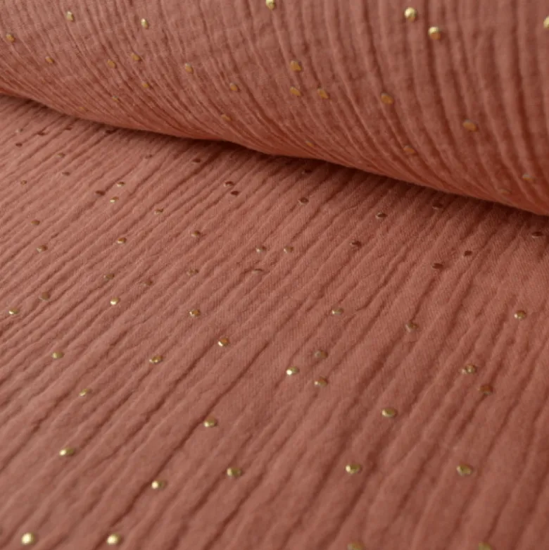 Tissu Double gaze coton Glitter à pois OR coloris Marsala - OEKO TEX