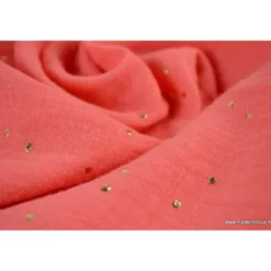 Tissu Double gaze coton Glitter à pois OR coloris corail - OEKO TEX