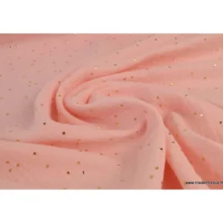 Tissu Double gaze coton Glitter à pois OR coloris ROSE BLUSH - OEKO TEX