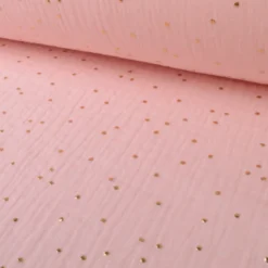 Tissu Double gaze coton Glitter à pois OR coloris ROSE BLUSH - OEKO TEX