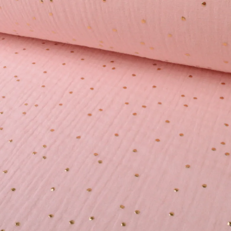 Tissu Double gaze coton Glitter à pois OR coloris ROSE BLUSH - OEKO TEX