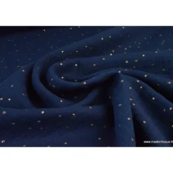 Tissu Double gaze coton Glitter à pois OR coloris INDIGO - OEKO TEX
