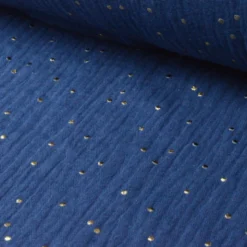 Tissu Double gaze coton Glitter à pois OR coloris INDIGO - OEKO TEX