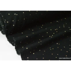 Tissu Double gaze coton Glitter à pois OR coloris NOIR - OEKO TEX