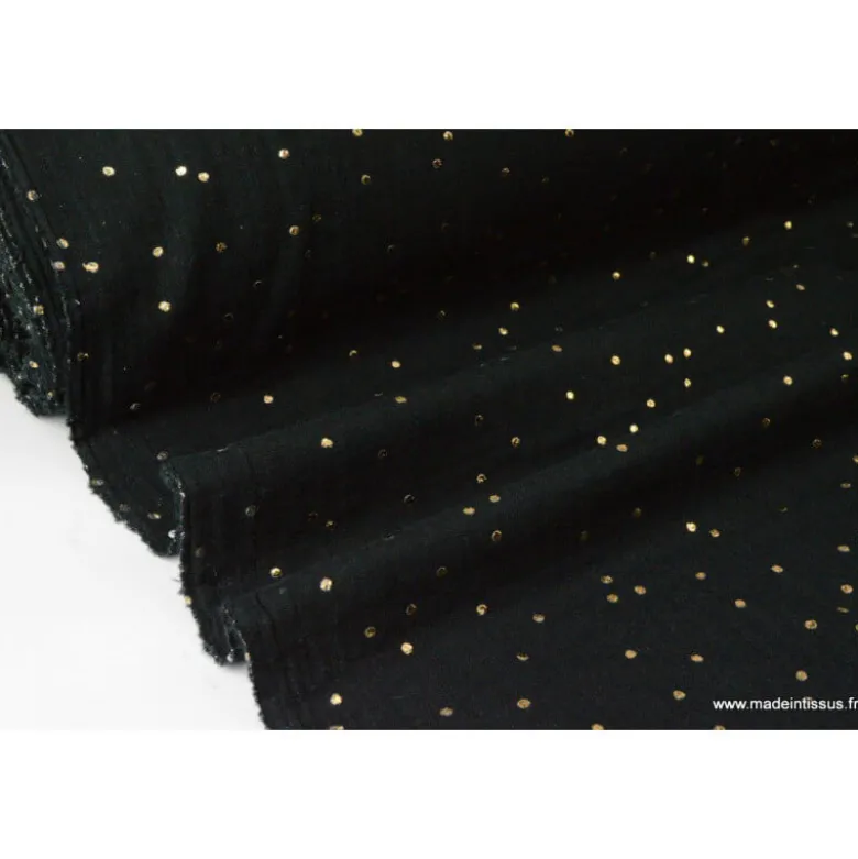 Tissu Double gaze coton Glitter à pois OR coloris NOIR - OEKO TEX