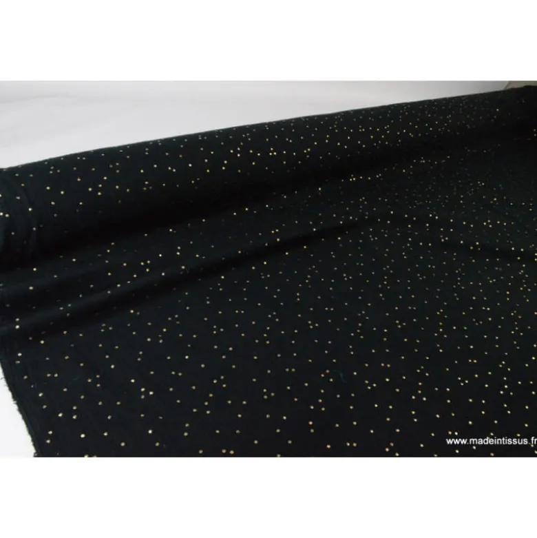 Tissu Double gaze coton Glitter à pois OR coloris NOIR - OEKO TEX