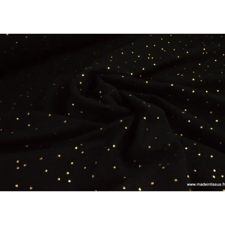 Tissu Double gaze coton Glitter à pois OR coloris NOIR - OEKO TEX