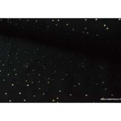 Tissu Double gaze coton Glitter à pois OR coloris NOIR - OEKO TEX