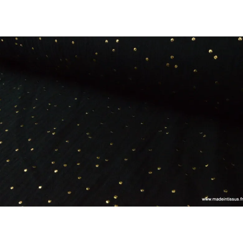 Tissu Double gaze coton Glitter à pois OR coloris NOIR - OEKO TEX