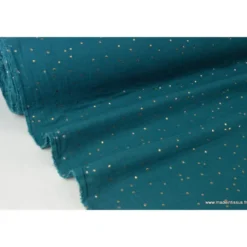 Tissu Double gaze coton Glitter à pois OR coloris Paon - OEKO TEX