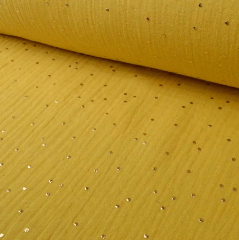 Tissu Double gaze coton Glitter à pois OR coloris MOUTARDE - OEKO TEX