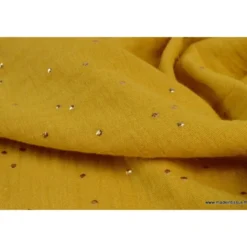 Tissu Double gaze coton Glitter à pois OR coloris MOUTARDE - OEKO TEX