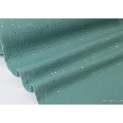 Tissu Double gaze coton Glitter à pois OR coloris Eucalyptus - OEKO TEX