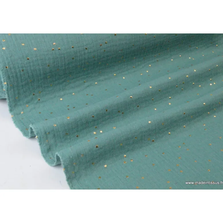 Tissu Double gaze coton Glitter à pois OR coloris Eucalyptus - OEKO TEX