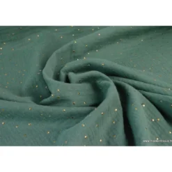 Tissu Double gaze coton Glitter à pois OR coloris Eucalyptus - OEKO TEX