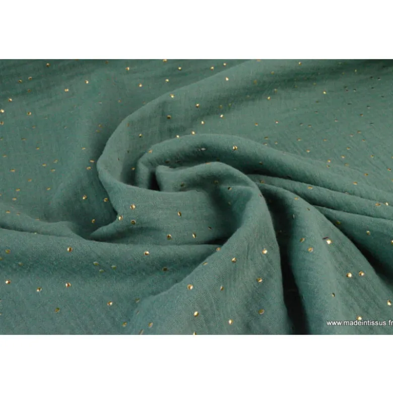 Tissu Double gaze coton Glitter à pois OR coloris Eucalyptus - OEKO TEX