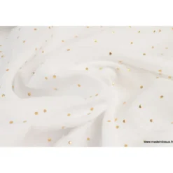 Tissu Double gaze coton Glitter à pois OR coloris BLANC - OEKO TEX