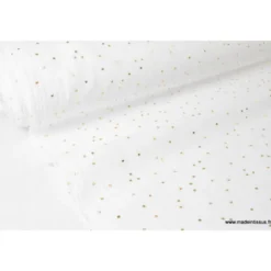 Tissu Double gaze coton Glitter à pois OR coloris BLANC - OEKO TEX