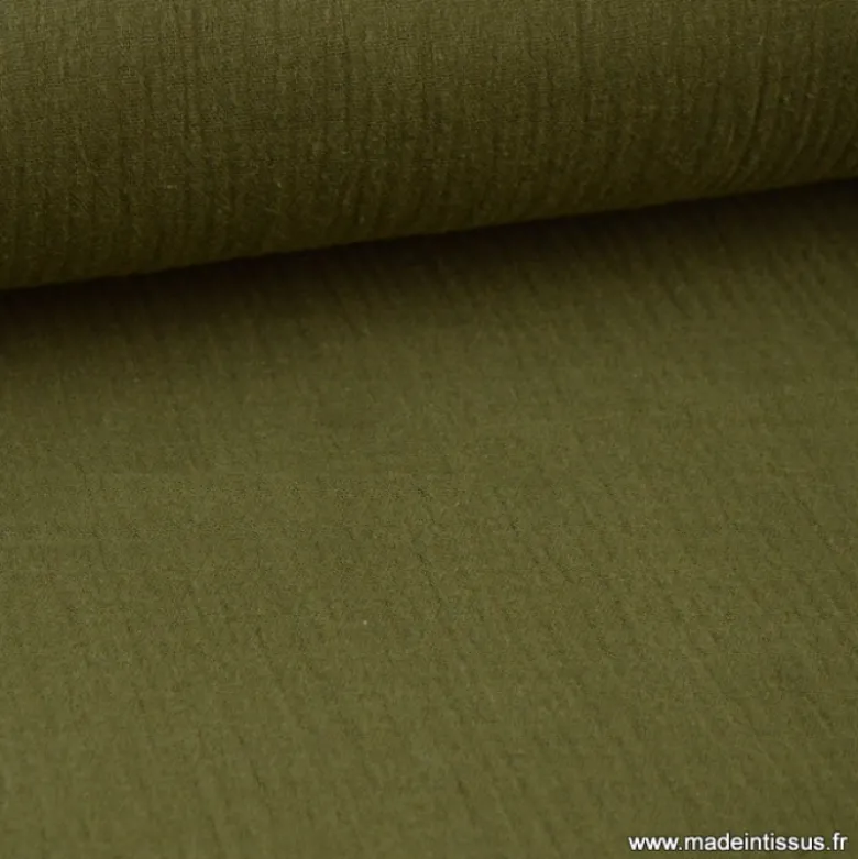 Tissu Double gaze coton kaki
