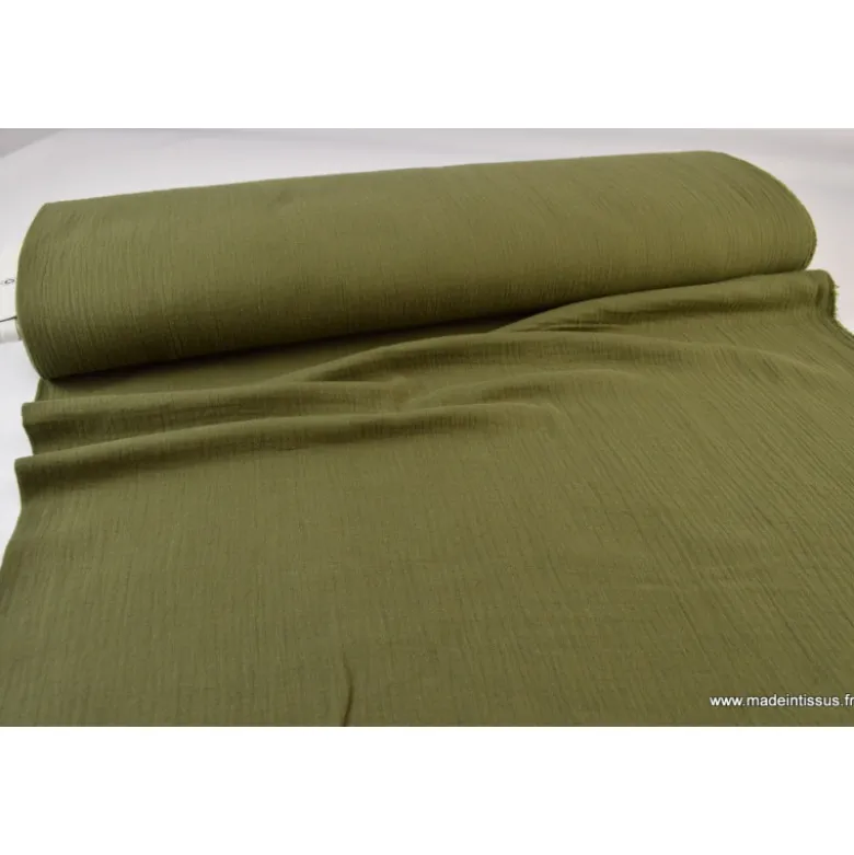 Tissu Double gaze coton kaki