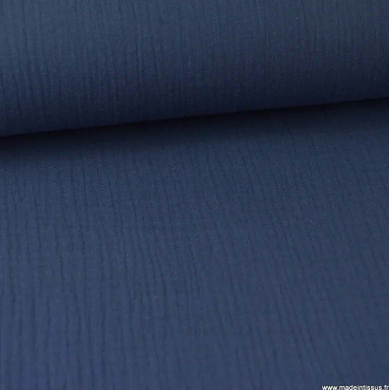 Tissu Double gaze coton marine clair - OEKO TEX