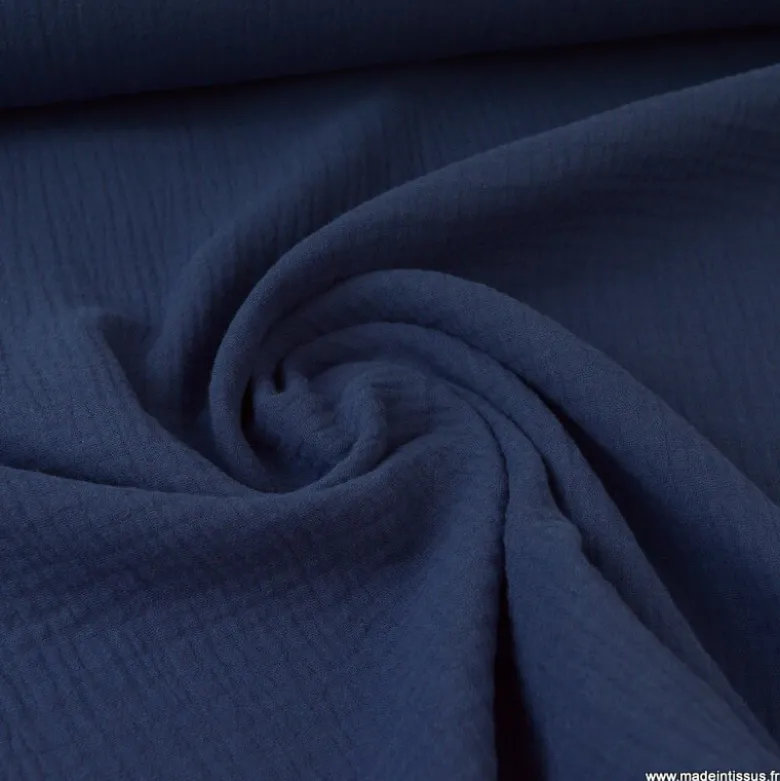 Tissu Double gaze coton marine clair - OEKO TEX