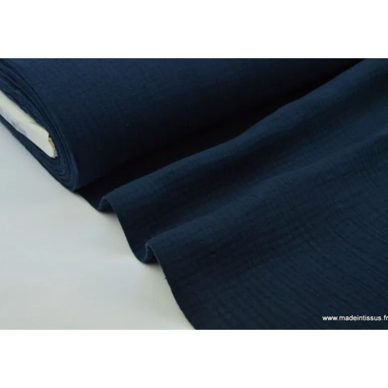 Tissu Double gaze coton marine - OEKO TEX