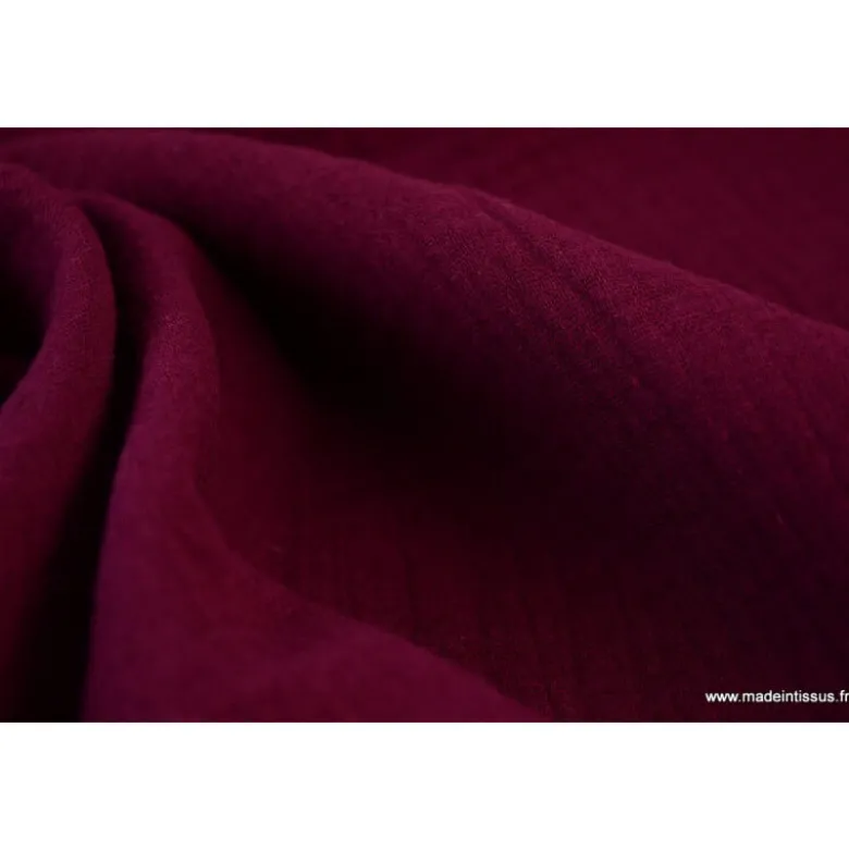 Tissu Double gaze coton prune - OEKO TEX