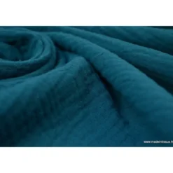 Tissu Double gaze coton pétrole - OEKO TEX