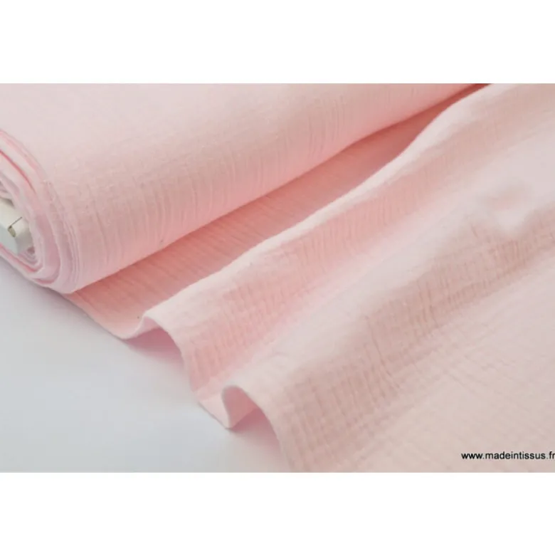 Tissu Double gaze coton Rose - OEKO TEX