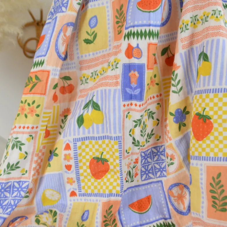 Tissu Double gaze coton Solea Bleu fond blanc - OEKO TEX