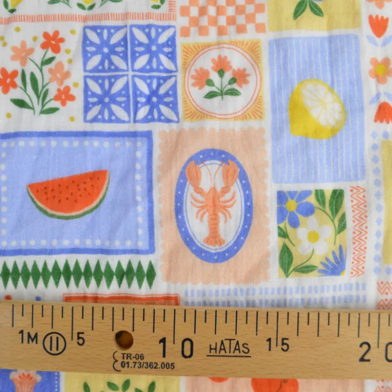 Tissu Double gaze coton Solea Bleu fond blanc - OEKO TEX